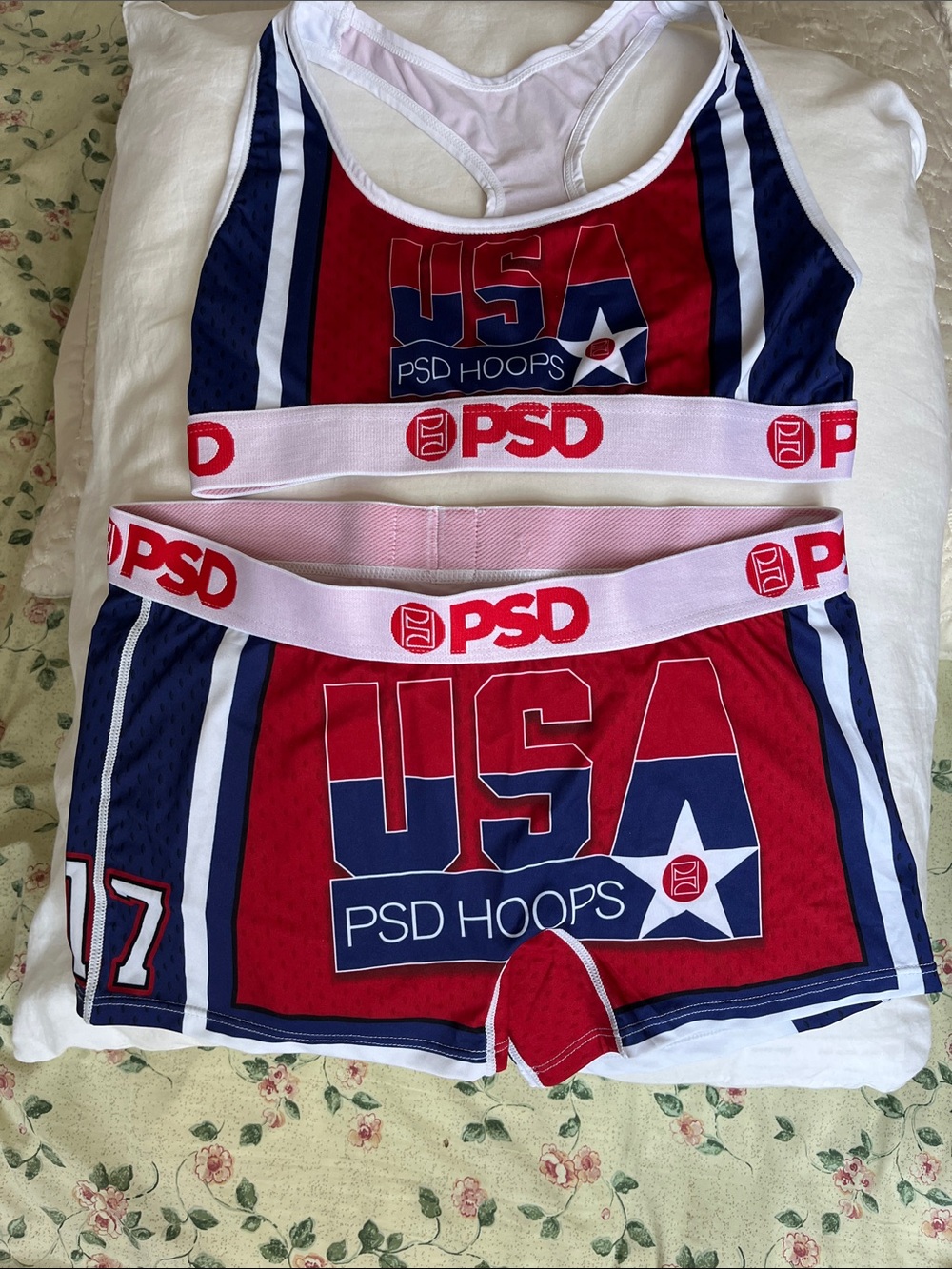 Brand new USA Red & Navy Sports Bra and Boxer Briefs Set